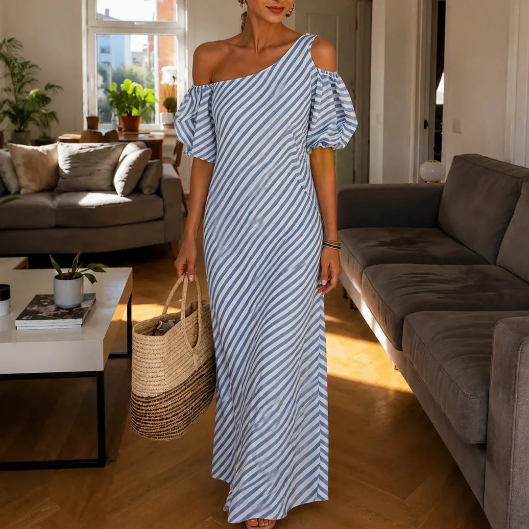 Women's Maxi Dress with Puff Sleeve | One Shoulder