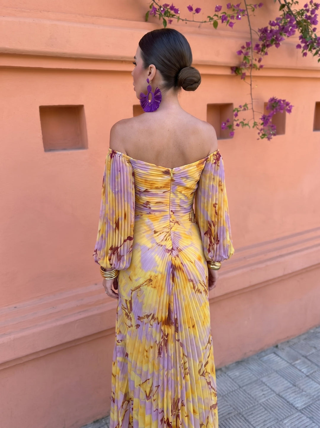 Women’s Maxi Dress with Puff Sleeves & Pleated Bodice | Wedding Guest