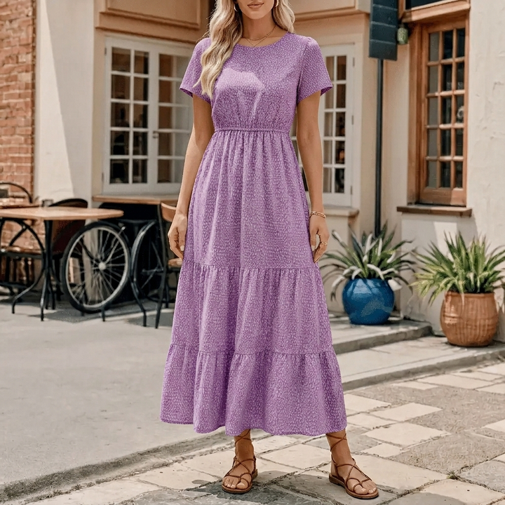 Women's Maxi Dress with Short Sleeves | Tiered