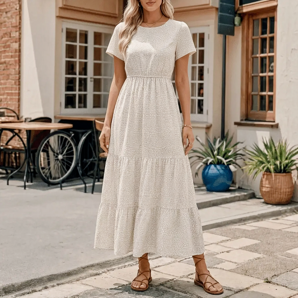 Women's Maxi Dress with Short Sleeves | Tiered