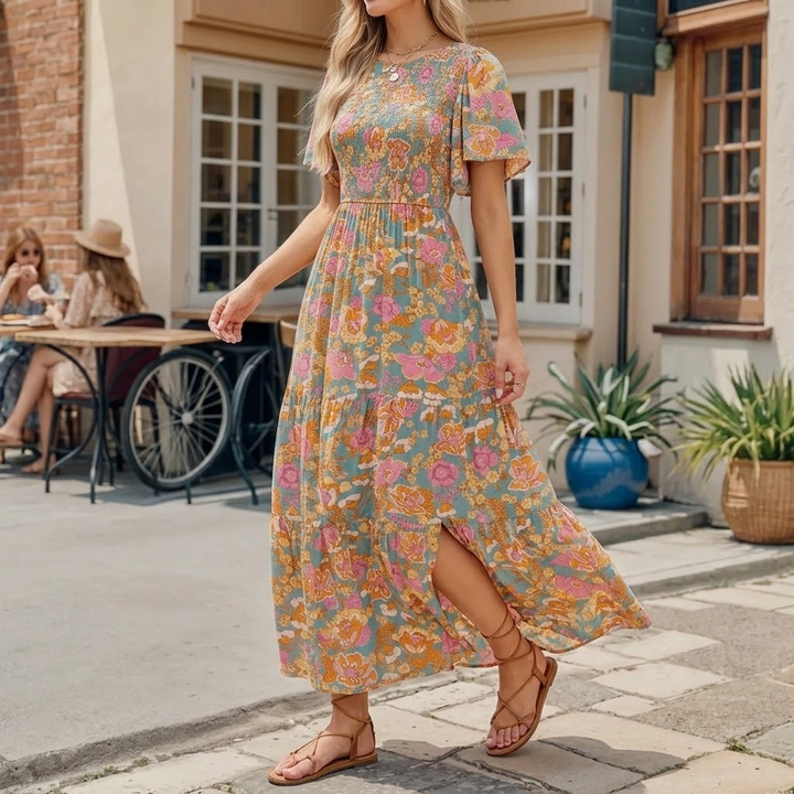 Women's Maxi Dress with Side Slit | Smocked