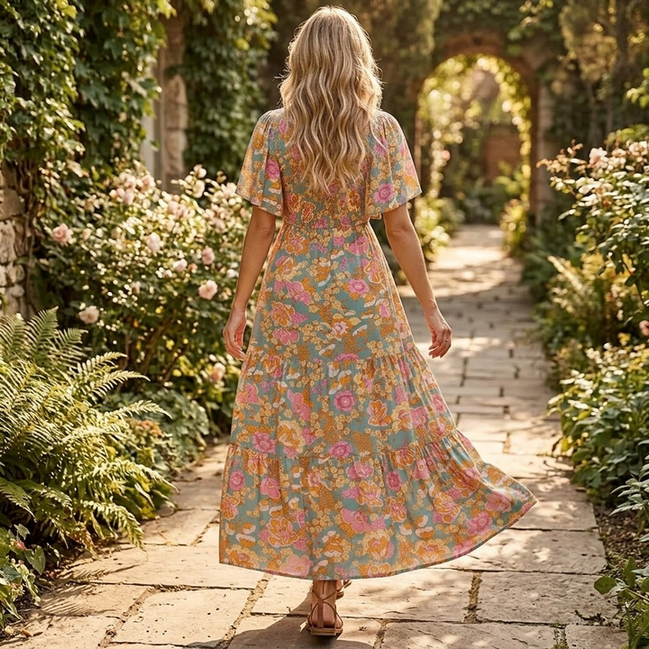 Women's Maxi Dress with Side Slit | Smocked