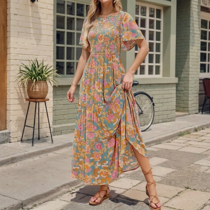 Women's Maxi Dress with Side Slit | Smocked