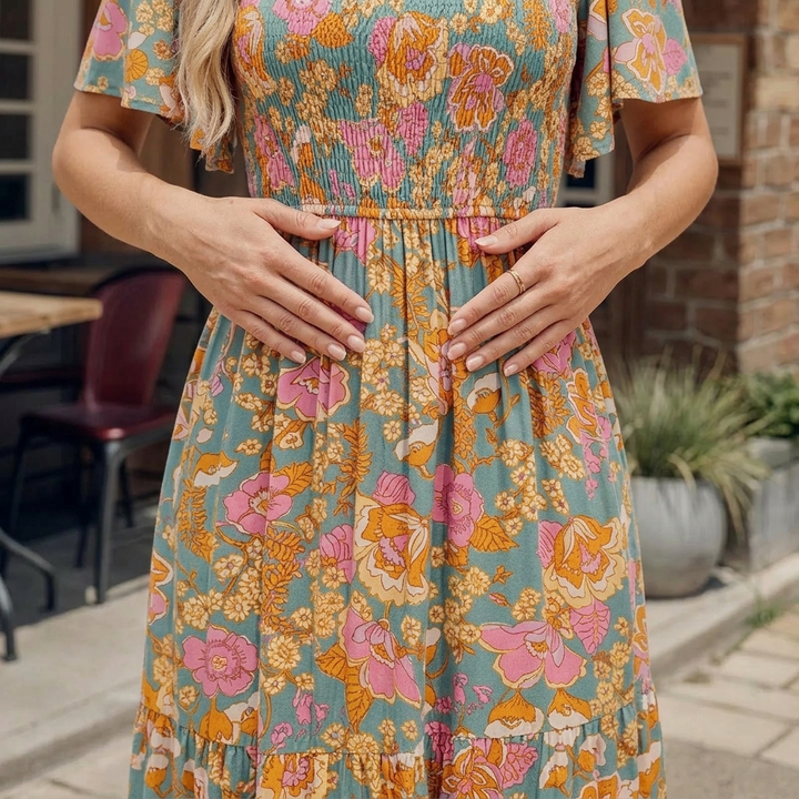 Women's Maxi Dress with Side Slit | Smocked