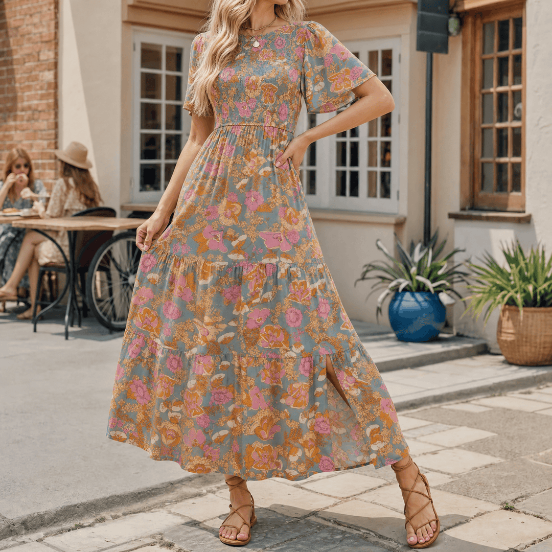 Women's Maxi Dress with Side Slit | Smocked