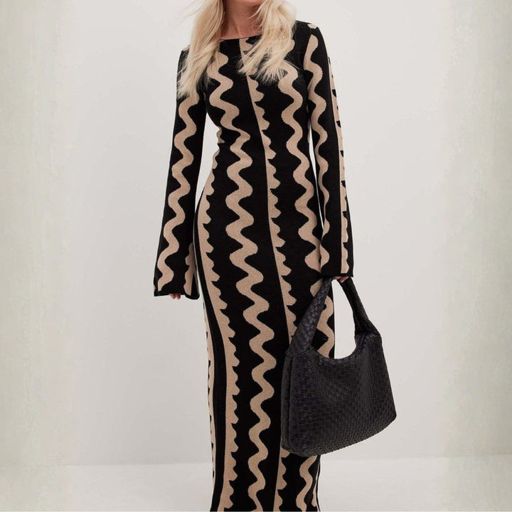 Women's Maxi Dress with Two Tone Print | Long Sleeve