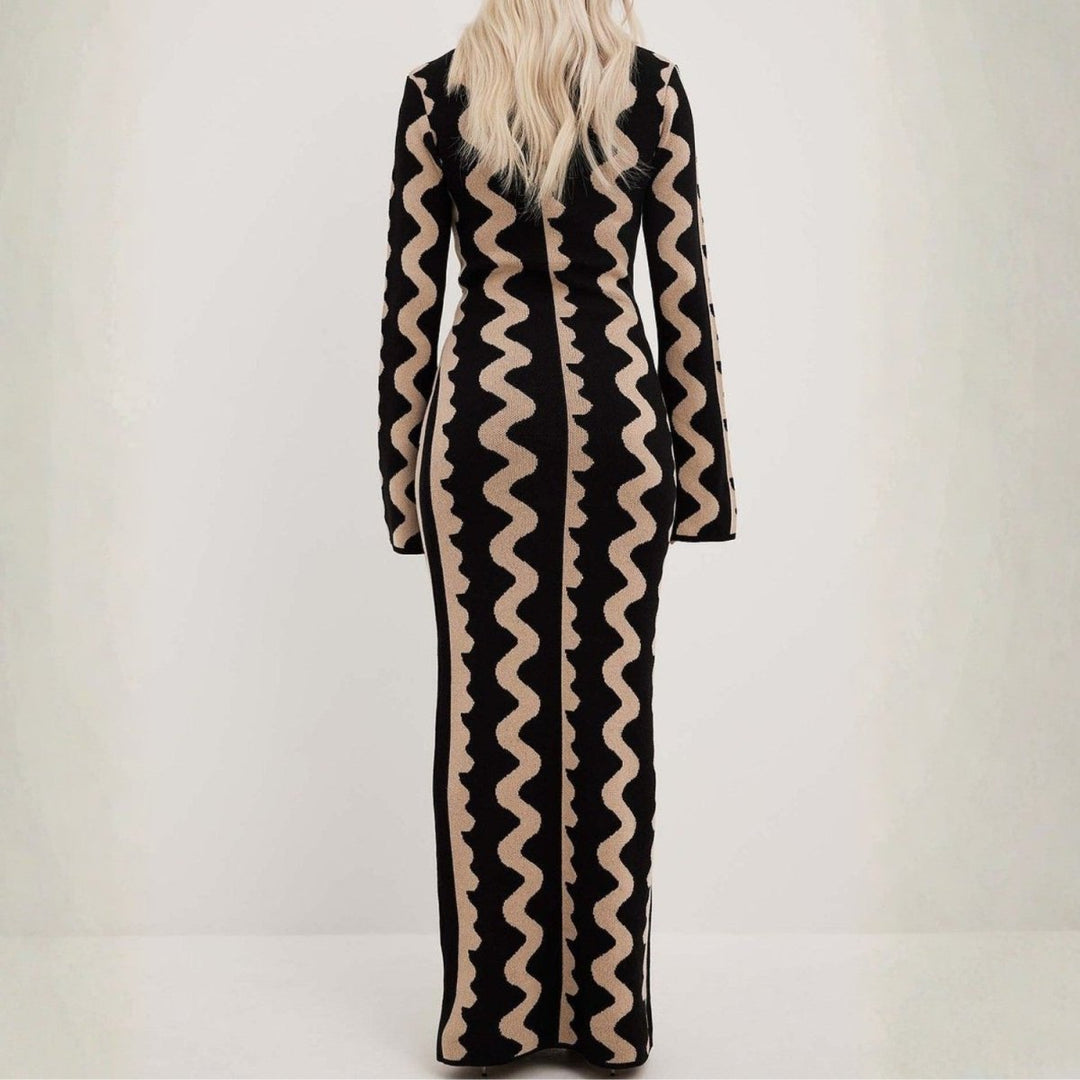 Women's Maxi Dress with Two Tone Print | Long Sleeve