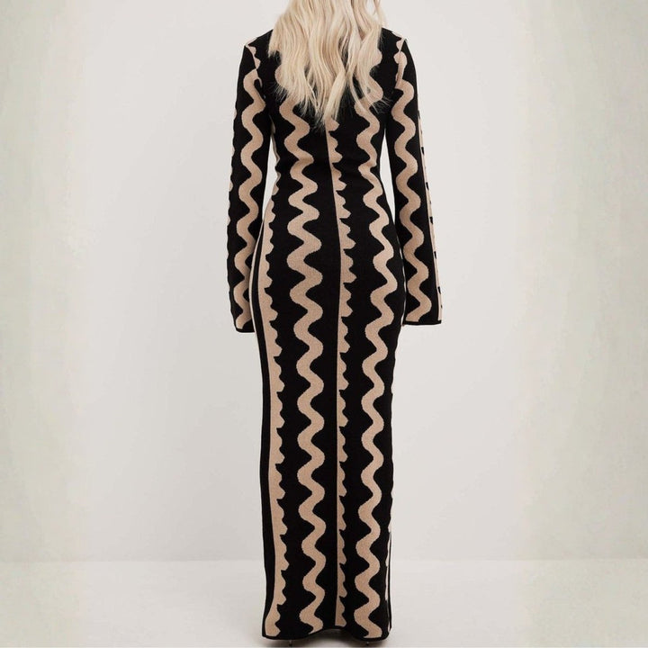 Women's Maxi Dress with Two Tone Print | Long Sleeve