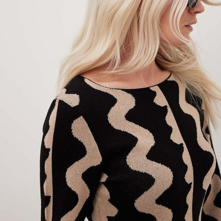 Women's Maxi Dress with Two Tone Print | Long Sleeve