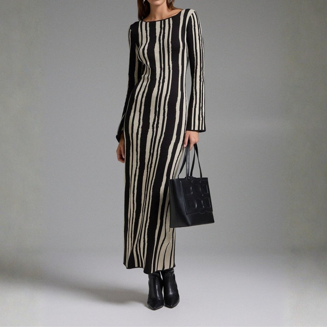 Women's Maxi Dress with Two Tone Print | Long Sleeve