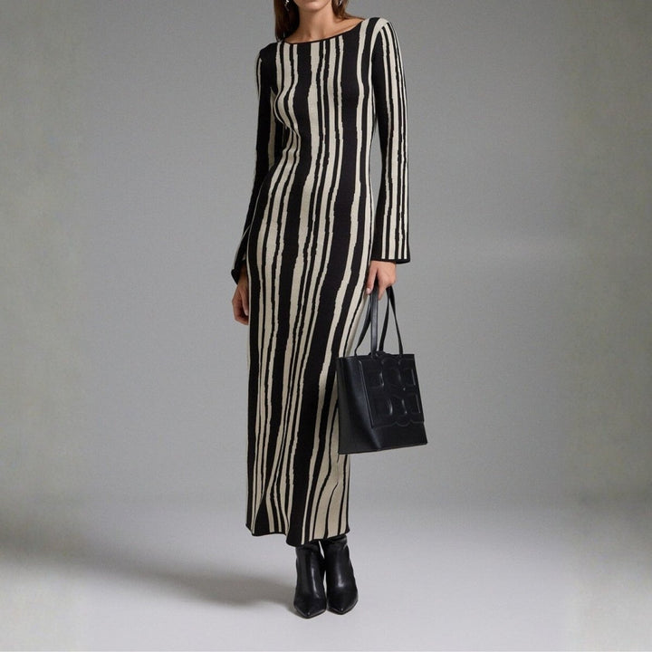 Women's Maxi Dress with Two Tone Print | Long Sleeve
