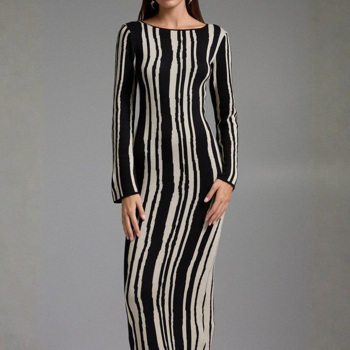 Women's Maxi Dress with Two Tone Print | Long Sleeve