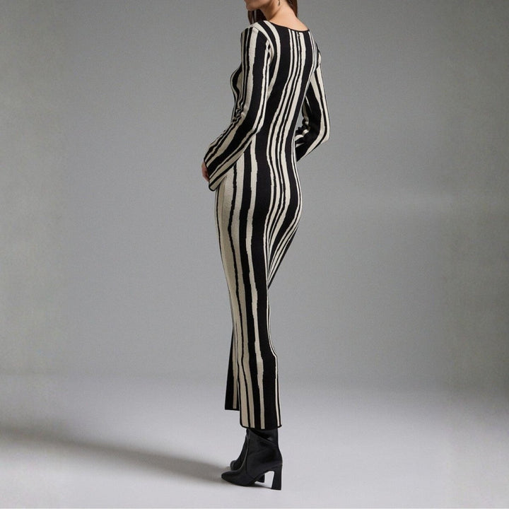 Women's Maxi Dress with Two Tone Print | Long Sleeve