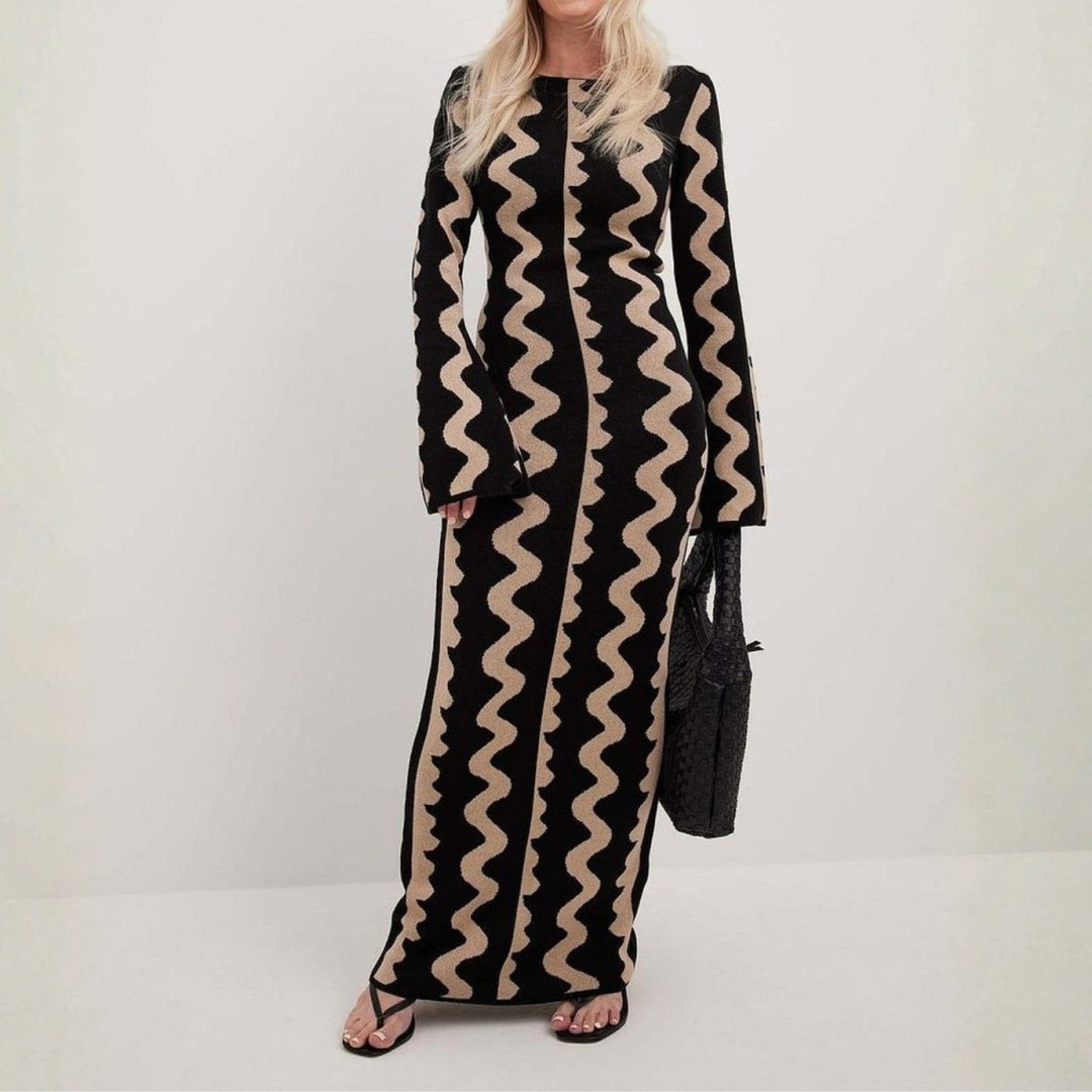 Women's Maxi Dress with Two Tone Print | Long Sleeve