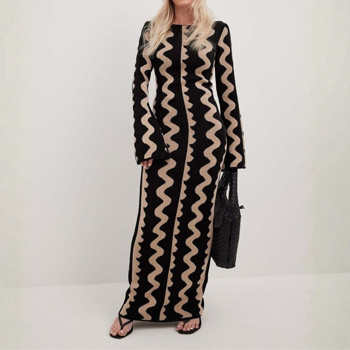 Women's Maxi Dress with Two Tone Print | Long Sleeve
