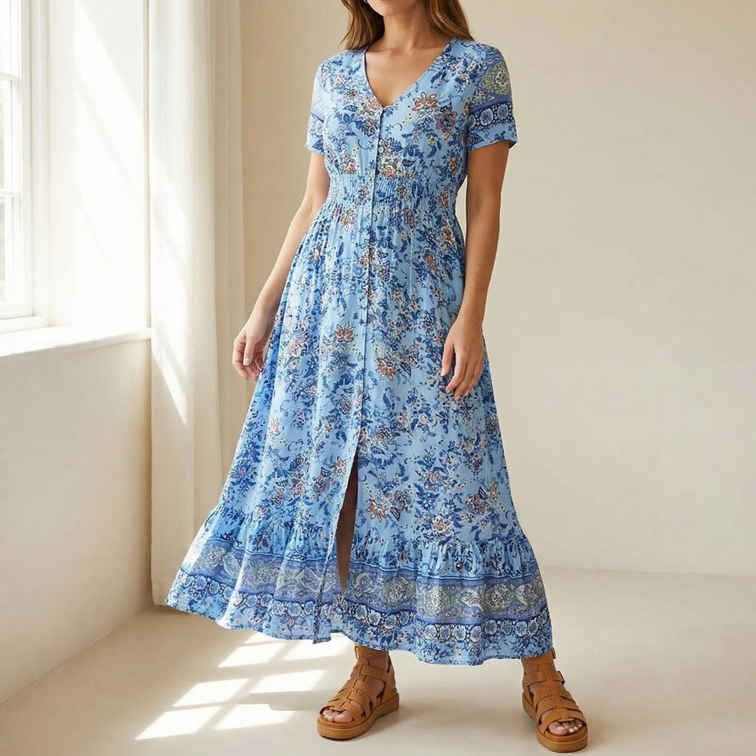 Women's Maxi Dress with V-Neck & Floral Print | Boho