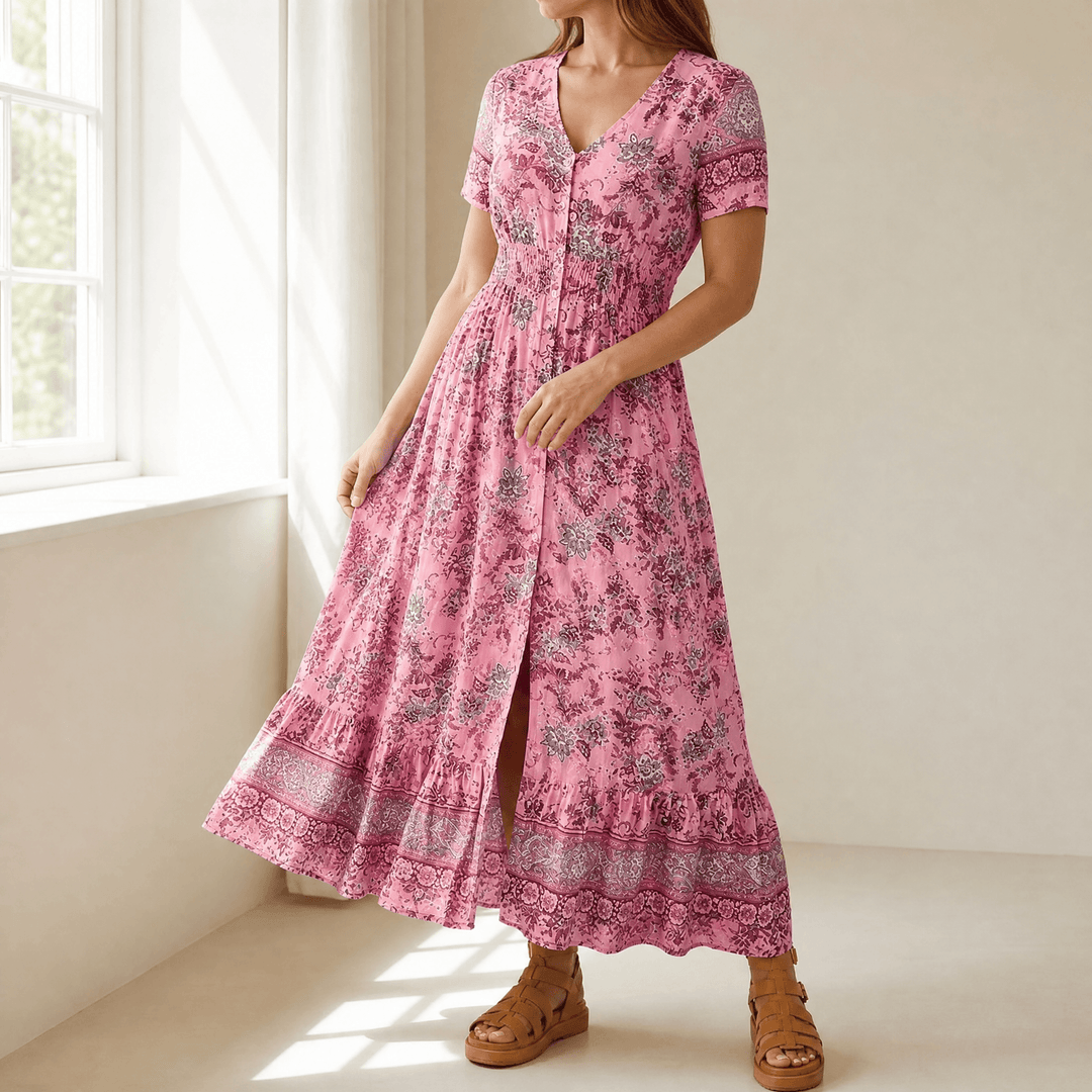 Women's Maxi Dress with V-Neck & Floral Print | Boho