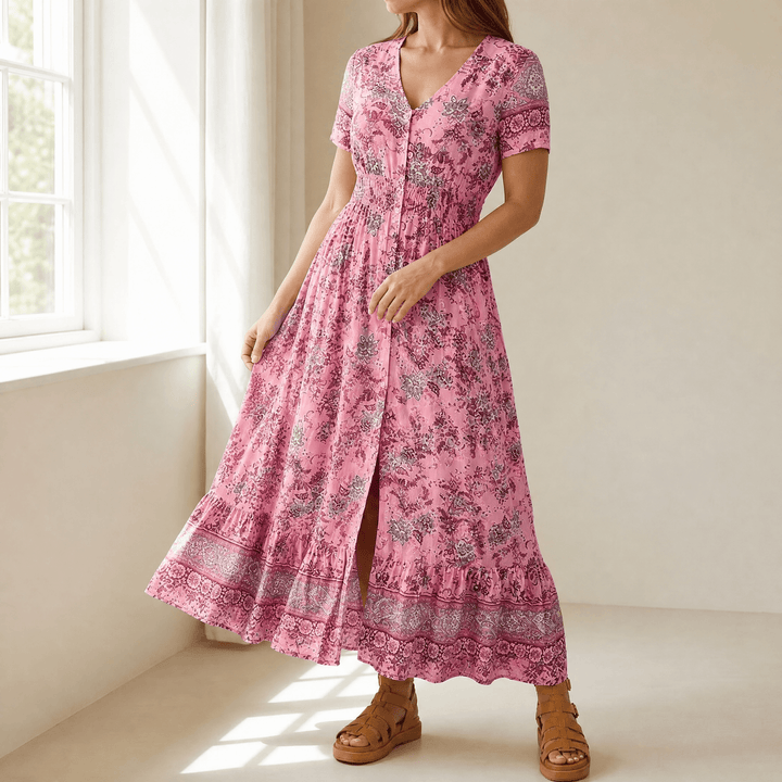 Women's Maxi Dress with V-Neck & Floral Print | Boho
