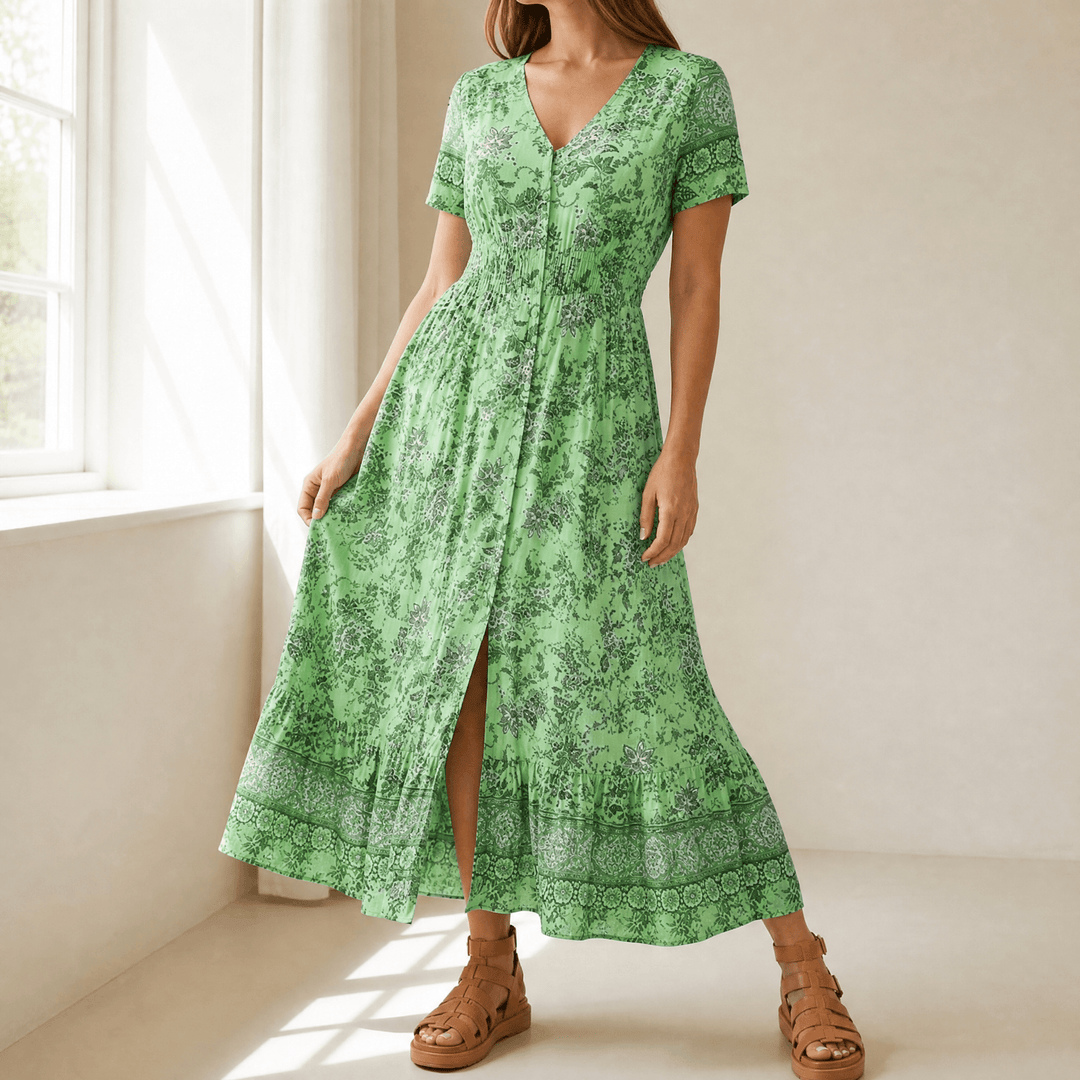 Women's Maxi Dress with V-Neck & Floral Print | Boho