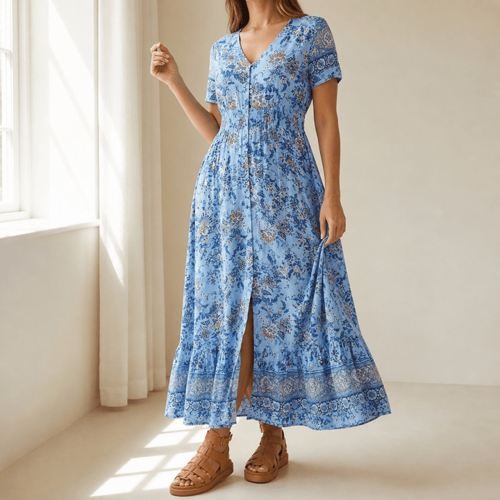 Women's Maxi Dress with V-Neck & Floral Print | Boho