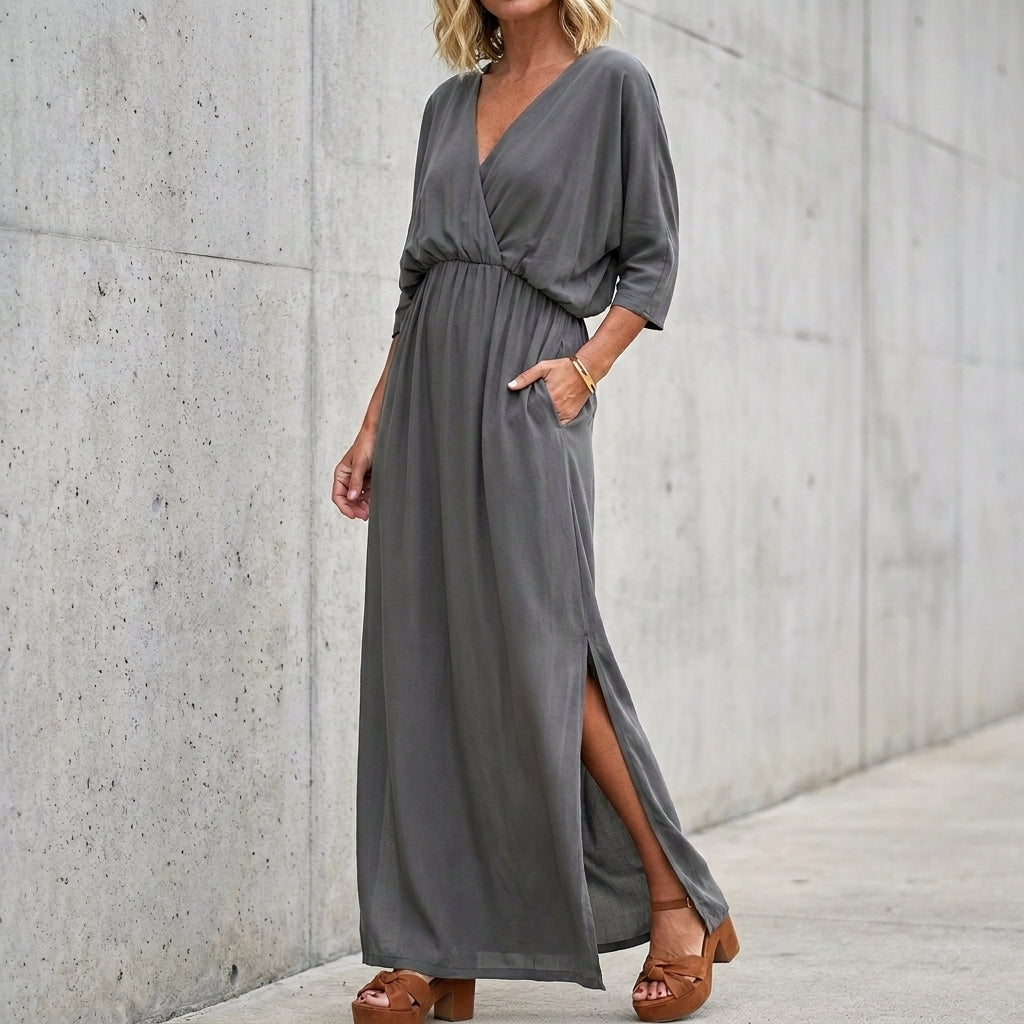 Women's Maxi Dress with V Neck & Side Split | Casual