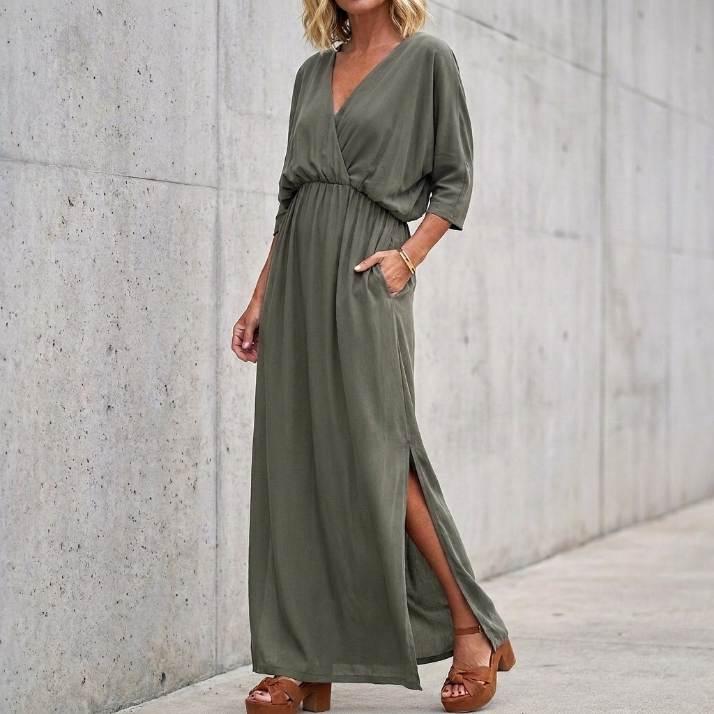 Women's Maxi Dress with V Neck & Side Split | Casual