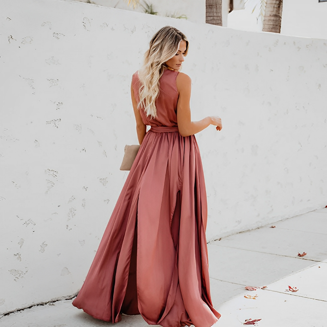 Women's Maxi Dress with V Neck & Tie Waist | Wedding Guest