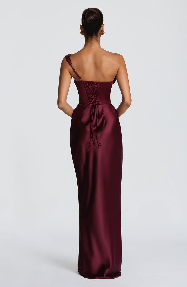 Women's Maxi Evening Dress with Corset & Lace-Up Back | One Shoulder