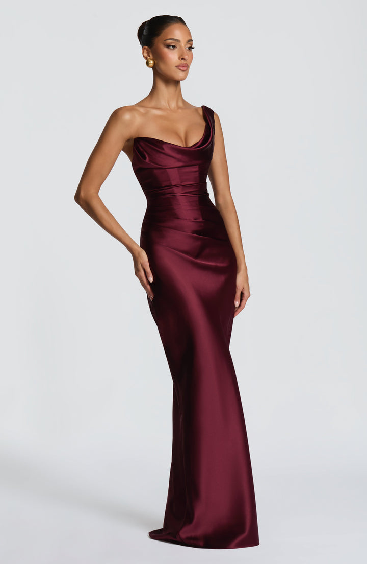 Women's Maxi Evening Dress with Corset & Lace-Up Back | One Shoulder