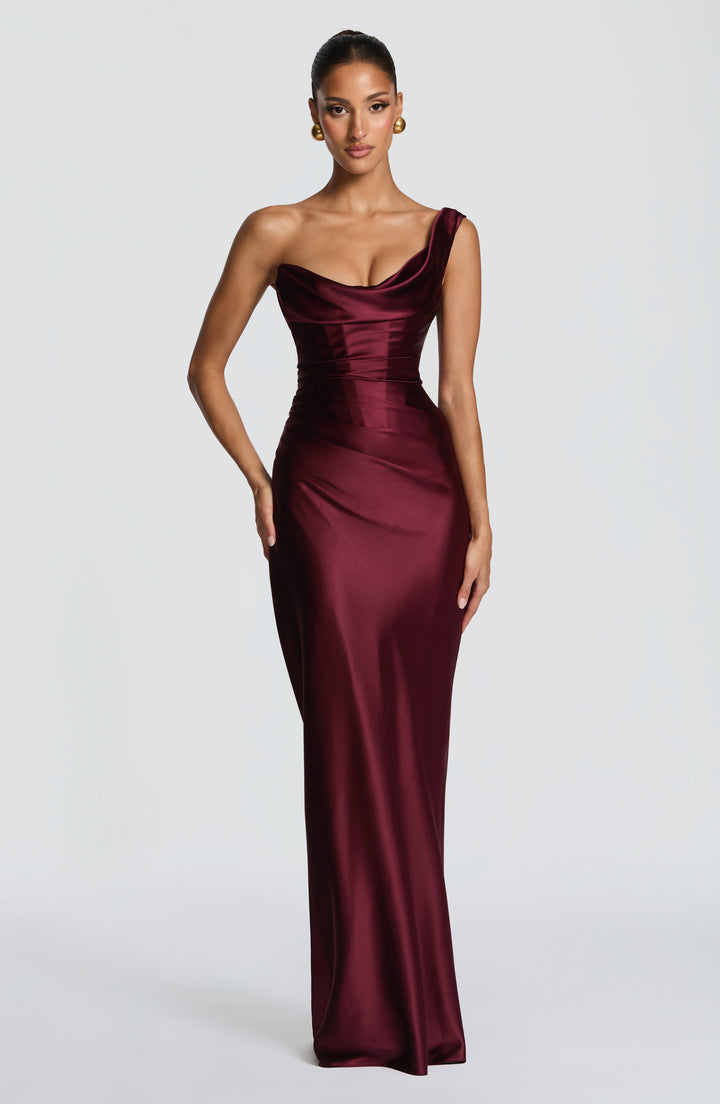 Women's Maxi Evening Dress with Corset & Lace-Up Back | One Shoulder