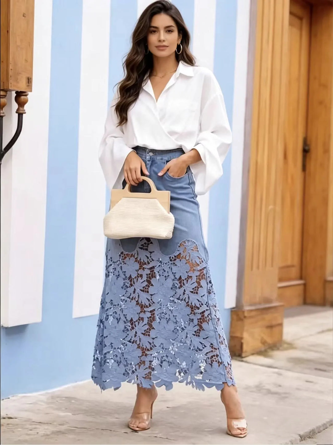 Women's Maxi Skirt with Floral Hem | High Waist