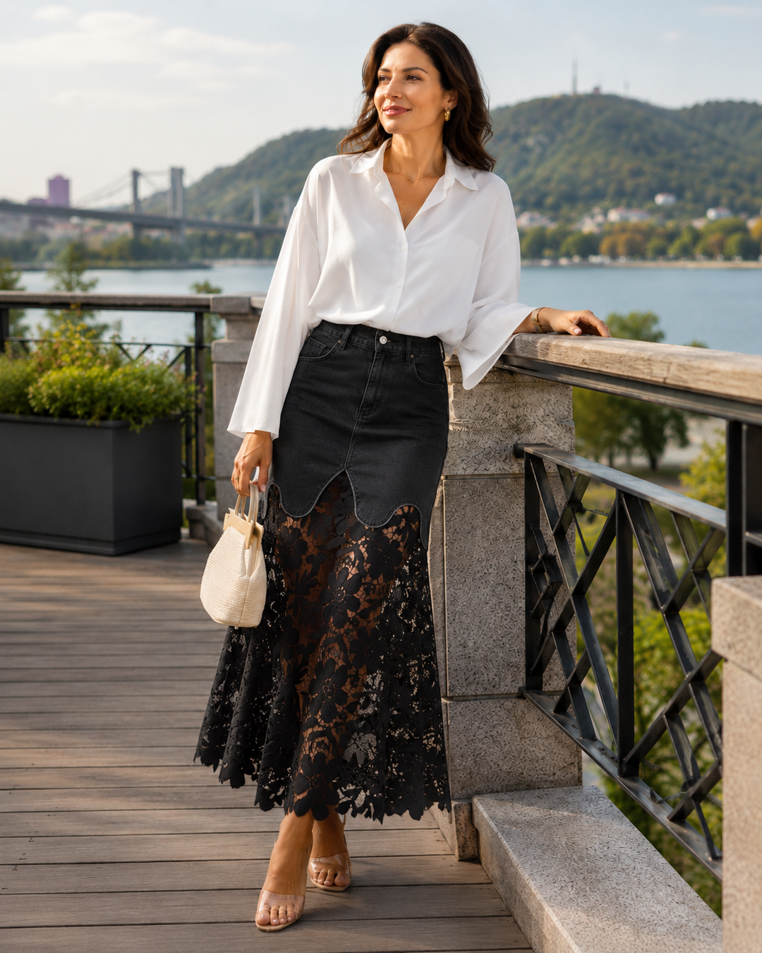 Women's Maxi Skirt with Floral Hem | High Waist