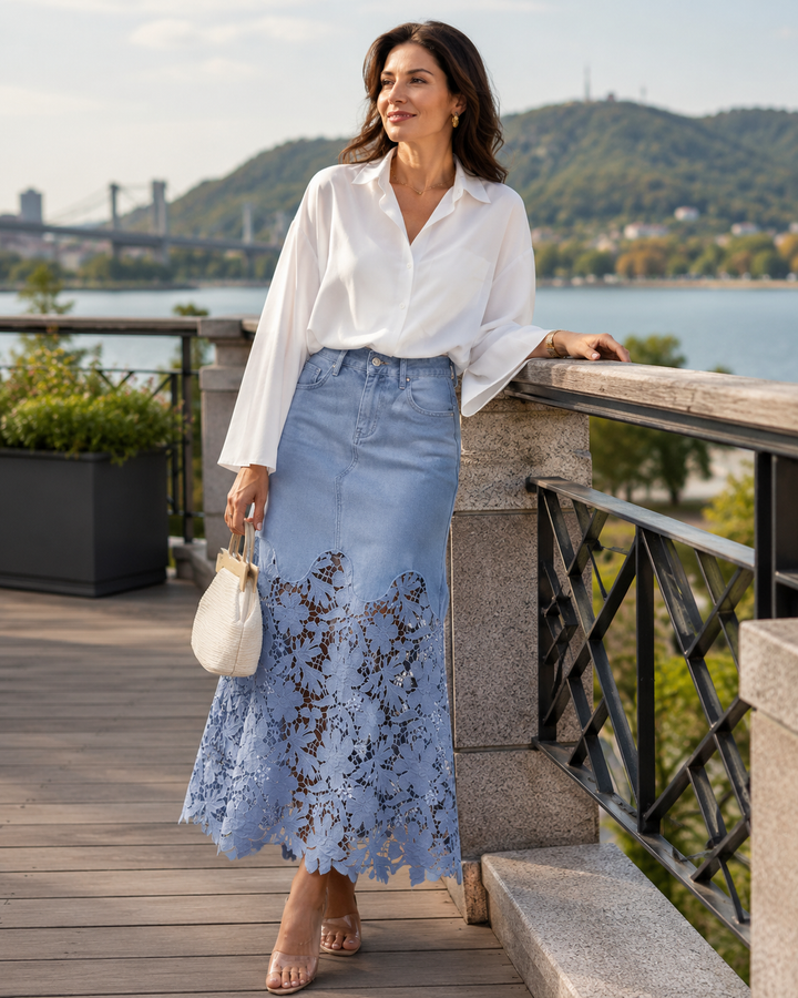 Women's Maxi Skirt with Floral Hem | High Waist