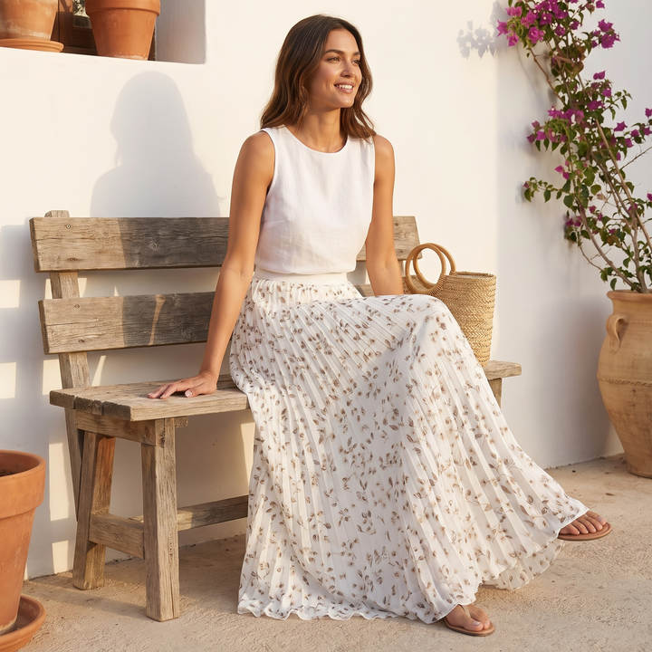 Women's Maxi Skirt with Floral Print | Pleated