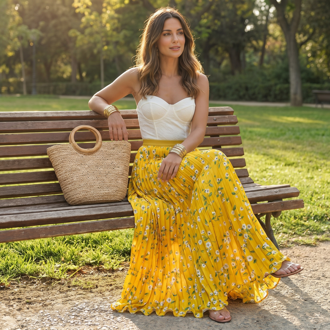 Women's Maxi Skirt with Floral Print | Pleated