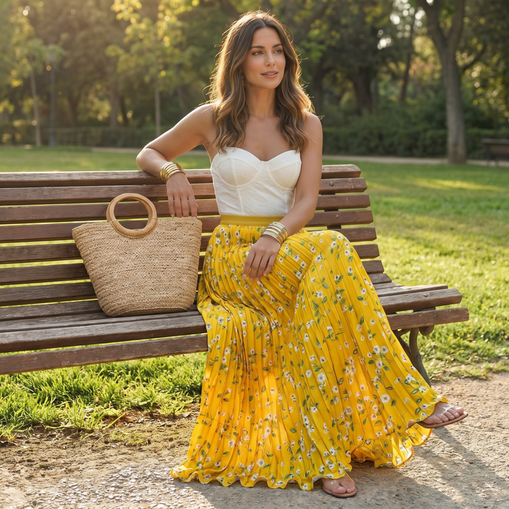 Women's Maxi Skirt with Floral Print | Pleated