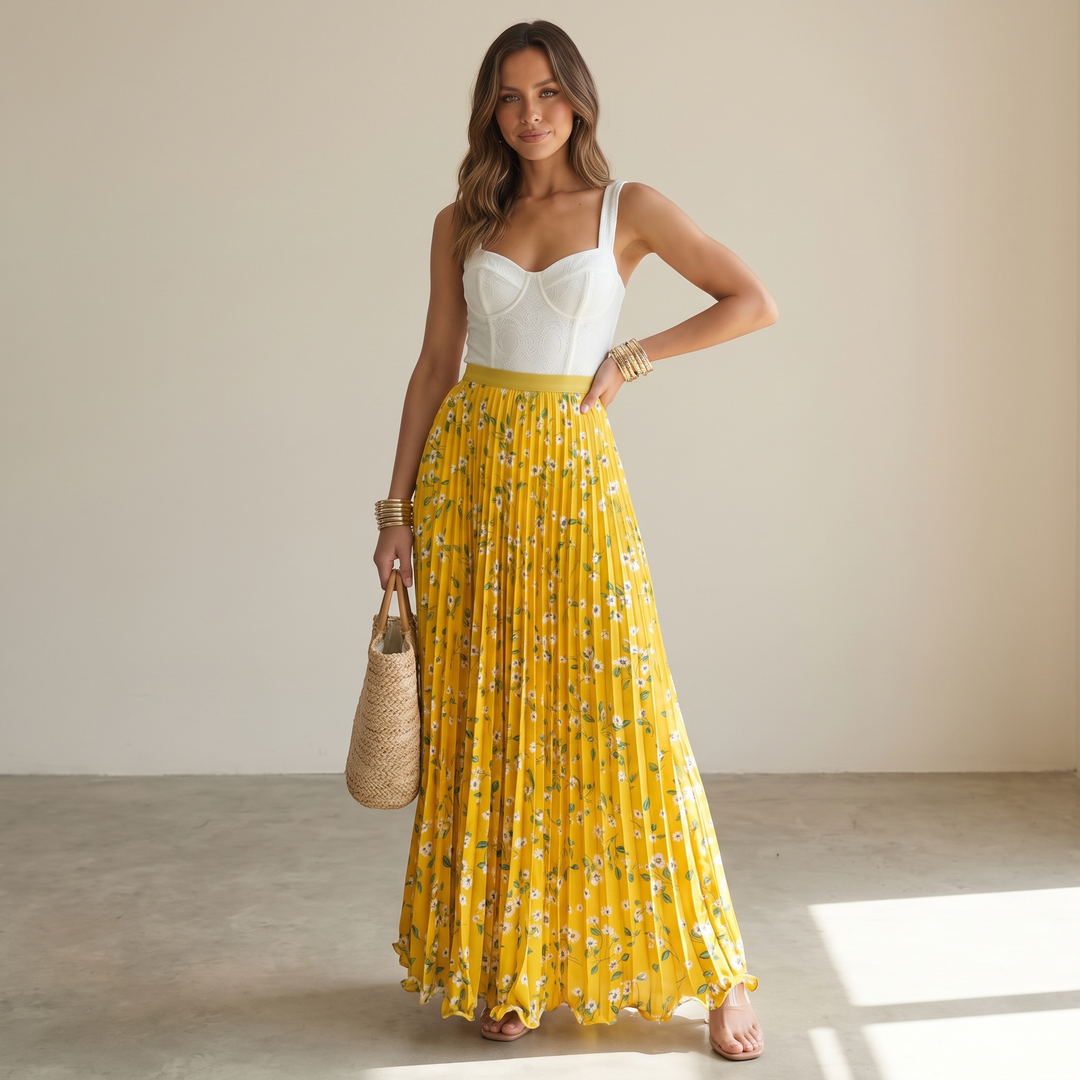 Women's Maxi Skirt with Floral Print | Pleated