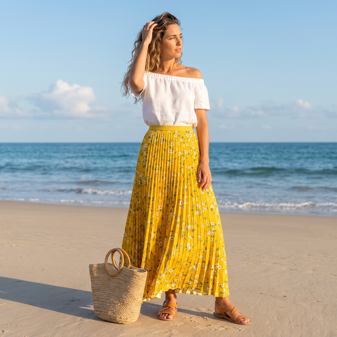 Women's Maxi Skirt with Floral Print | Pleated