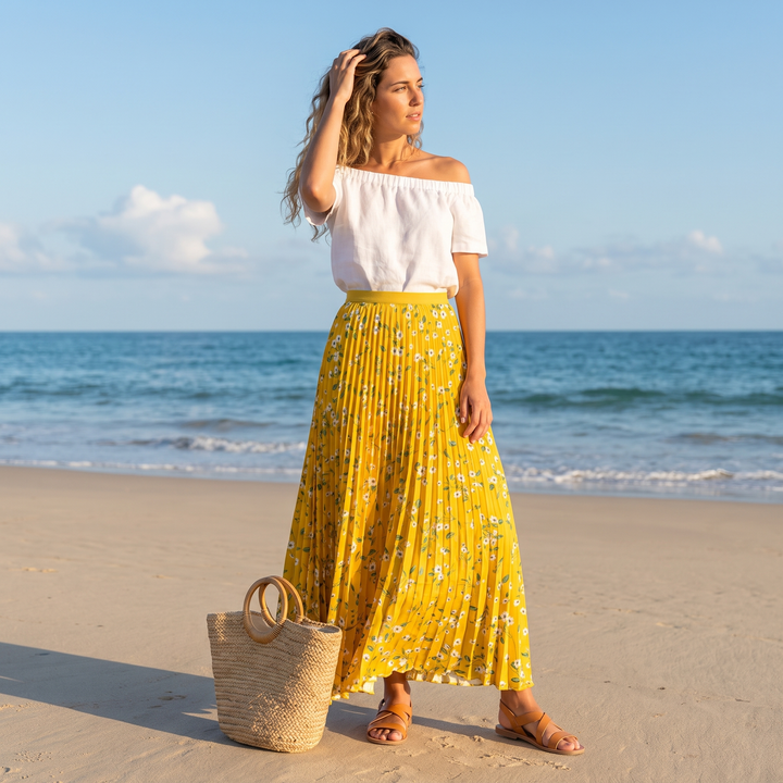 Women's Maxi Skirt with Floral Print | Pleated