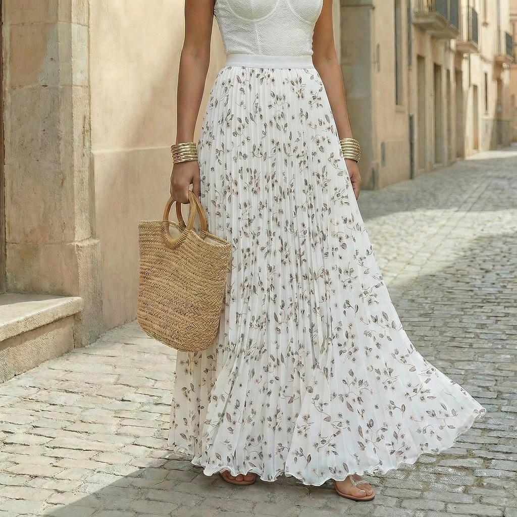 Women's Maxi Skirt with Floral Print | Pleated