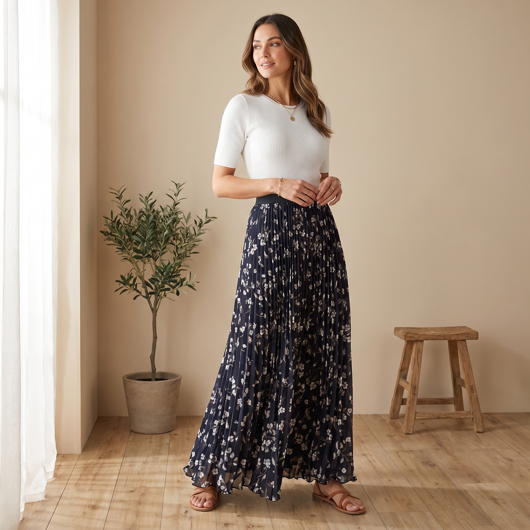 Women's Maxi Skirt with Floral Print | Pleated