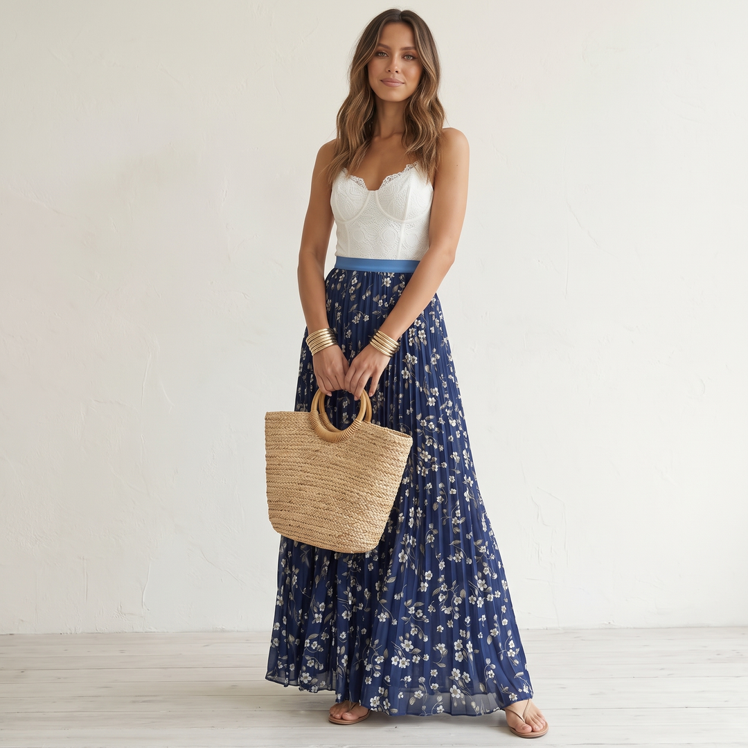 Women's Maxi Skirt with Floral Print | Pleated