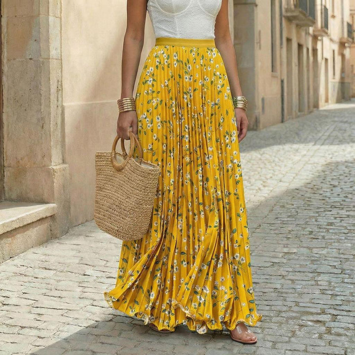 Women's Maxi Skirt with Floral Print | Pleated