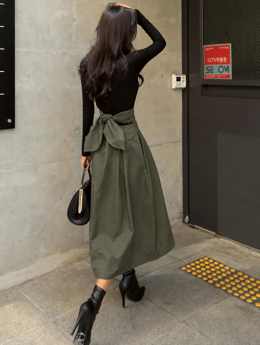 Women's Maxi Skirt with High Waist & Bow Tie | A-Line