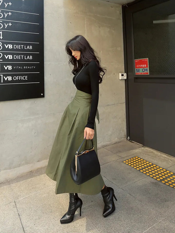 Women's Maxi Skirt with High Waist & Bow Tie | A-Line