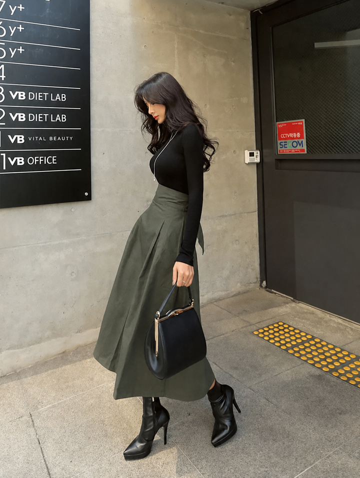Women's Maxi Skirt with High Waist & Bow Tie | A-Line