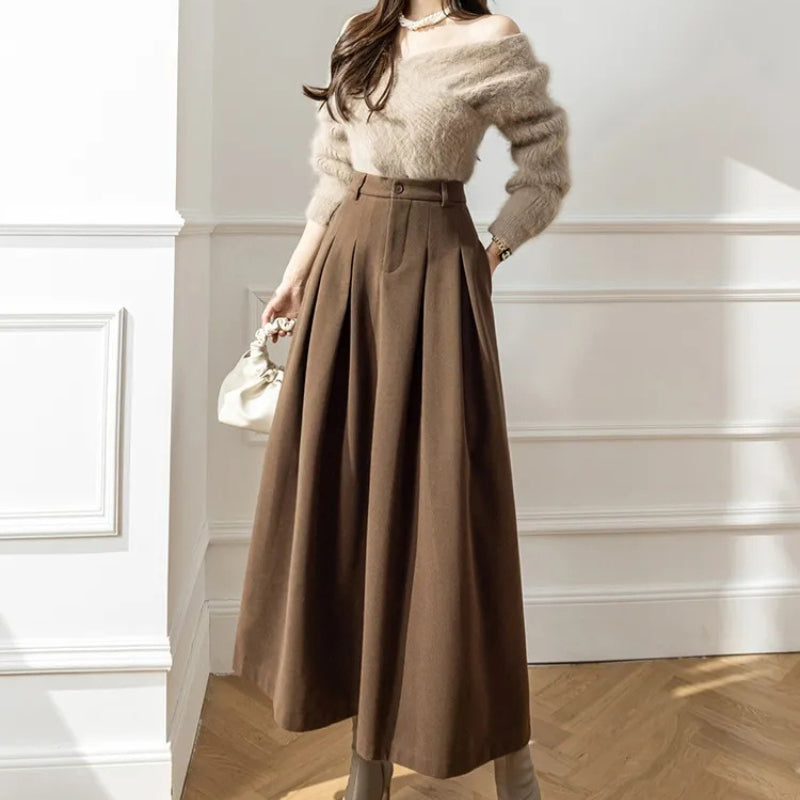 Women's Maxi Skirt with Pleated Front | A-Line