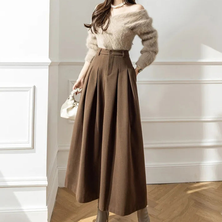 Women's Maxi Skirt with Pleated Front | A-Line