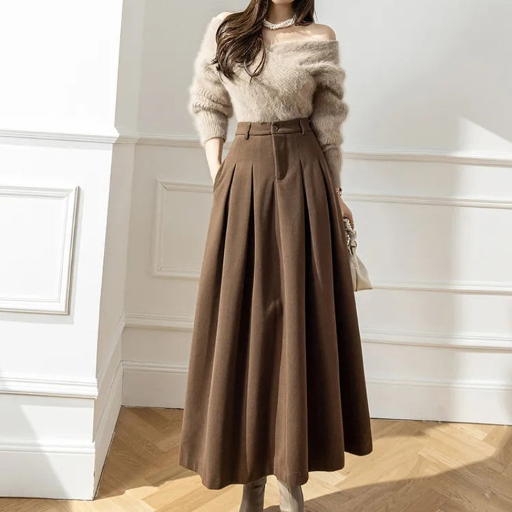 Women's Maxi Skirt with Pleated Front | A-Line