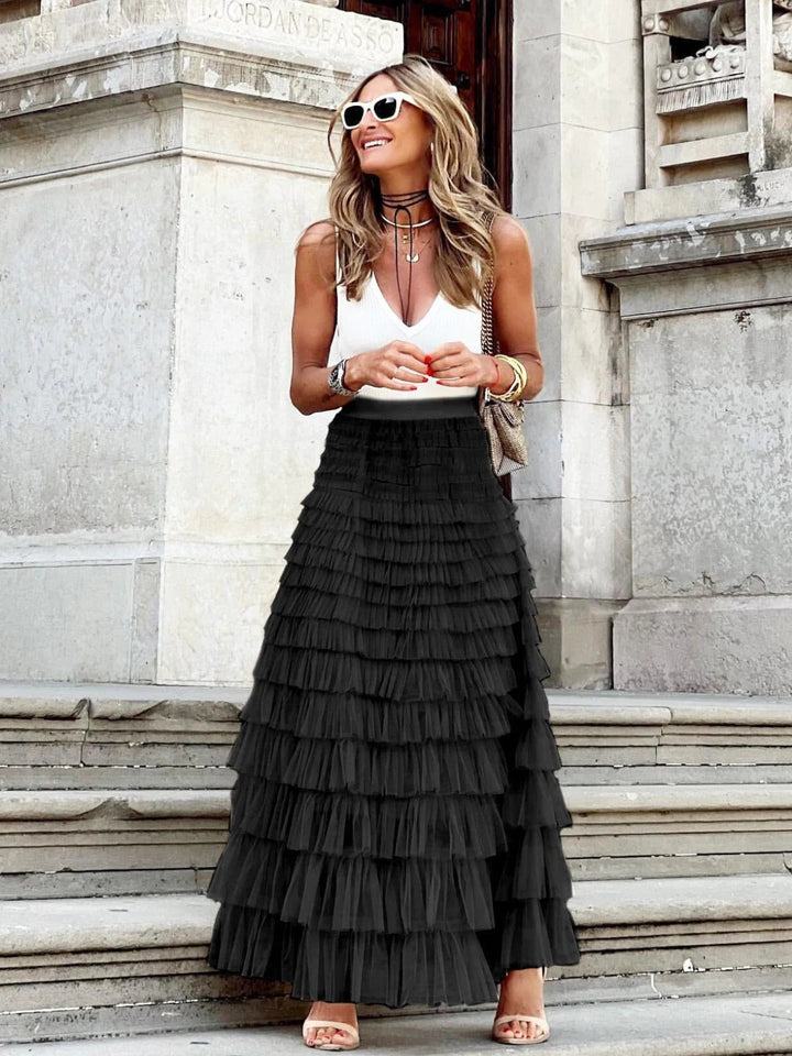 Women's Maxi Skirt with Tiered Ruffles | High-Low